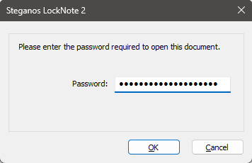 Steganos LockNote 2のパスワード入力画面